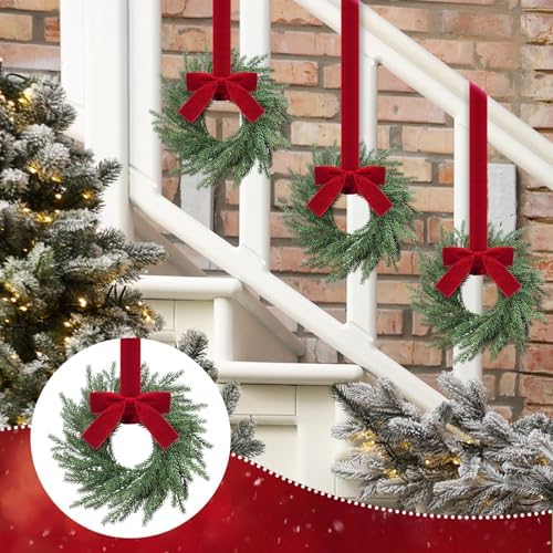 8 Pcs Christmas Small Norfolk Wreaths 12.6 Inch Xmas Pine Wreaths