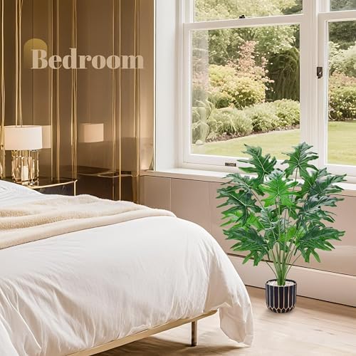 Der Rose 28" Artificial Plants Indoor, Philodendron Plant in Black Gold Pot