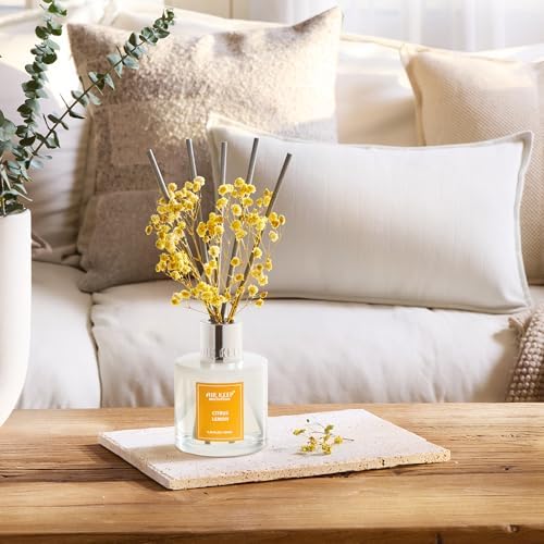 Airkeep Reed Diffuser Set,3.38 fl oz (100 ml) - Citrus Lemon Oil Diffusers with 8 Reed Sticks, Home Fragrance Reed