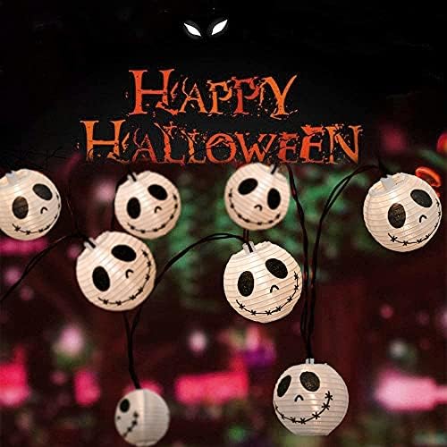 GOOTHY 8.5Ft Halloween Lantern String Lights, 10 White Ghost Nylon Lantern Lights for Holiday Decoration, Connectable Halloween Lanterns Outdoor for Garden, Bedroom, Bar, Party Decor, Waterproof