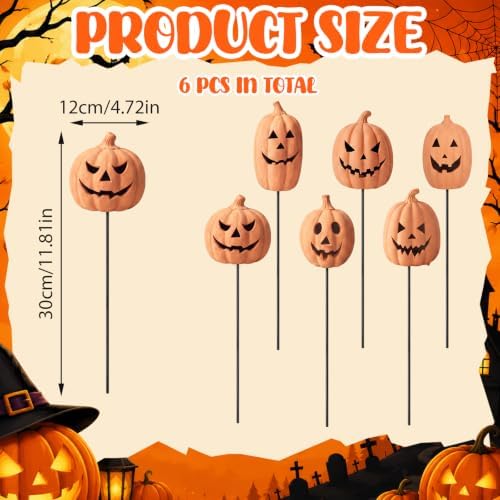 6Pcs Fall Decor Outdoor Halloween Terracotta Pumpkin Garden Stake