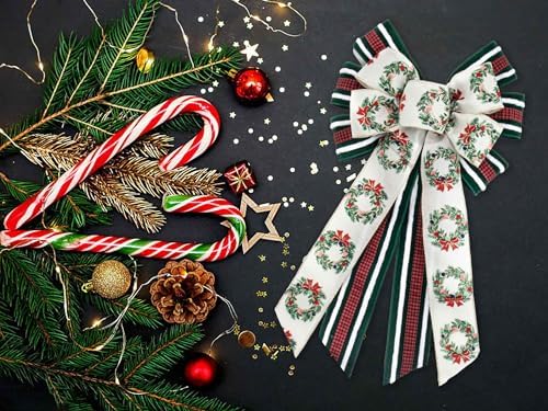 Estivaux Large Christmas Bows for Wreath, Xmas Wreath Bow Winter Holiday Burlap Tree Topper Bows for Front Door Christmas Party Decorations