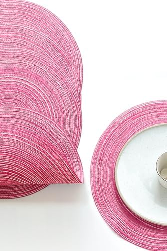 Floroom 15 Inch Round Braided Placemats Set of 4, Washable Heat Resistant Cotton Polyester Circle Place Mats for Kitchen Dining Table - Berry Pink
