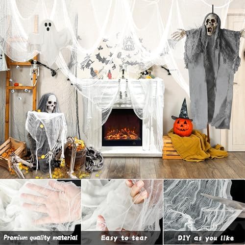 Xgunion Creepy Cloth - 315x87 inch Spooky Gauze for Halloween Party Supplies, Indoor/Outdoor Haunted Houses (White)