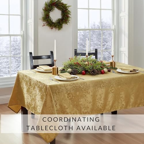 Poinsettia Elegance Jacquard Holiday Napkins, Set of 4, Gold - 17" W x 17" L