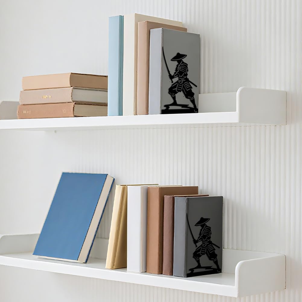 Japanese Anime Warrior Heavy Duty Metal Book Ends for Men / Japanese Samura / Black
