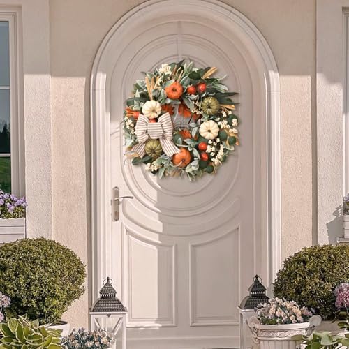 2Pcs 22'' Fall Wreaths for Front Door, Fall Decor for Home Autumn Wreath