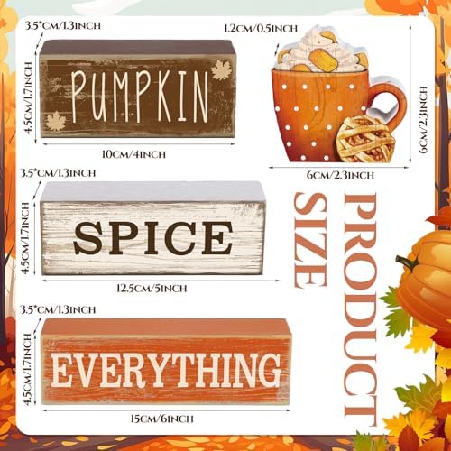 Moucuny 4 Pcs Fall Table Decor Pumpkin Spice Sign, Wooden Tiered Block Set