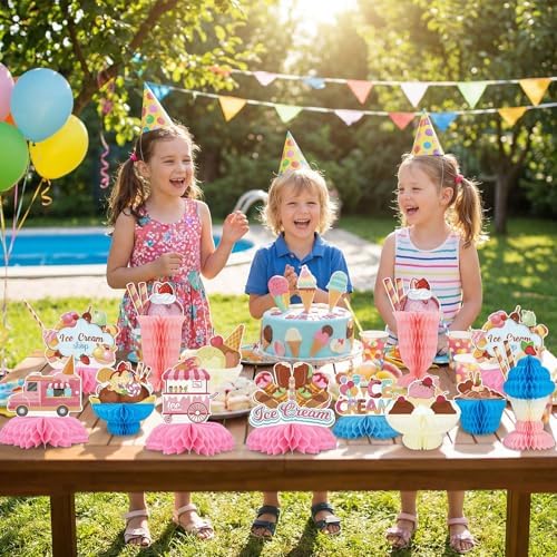 12 PCS Ice Cream Party Decorations Ice Cream Honeycomb Centerpiece