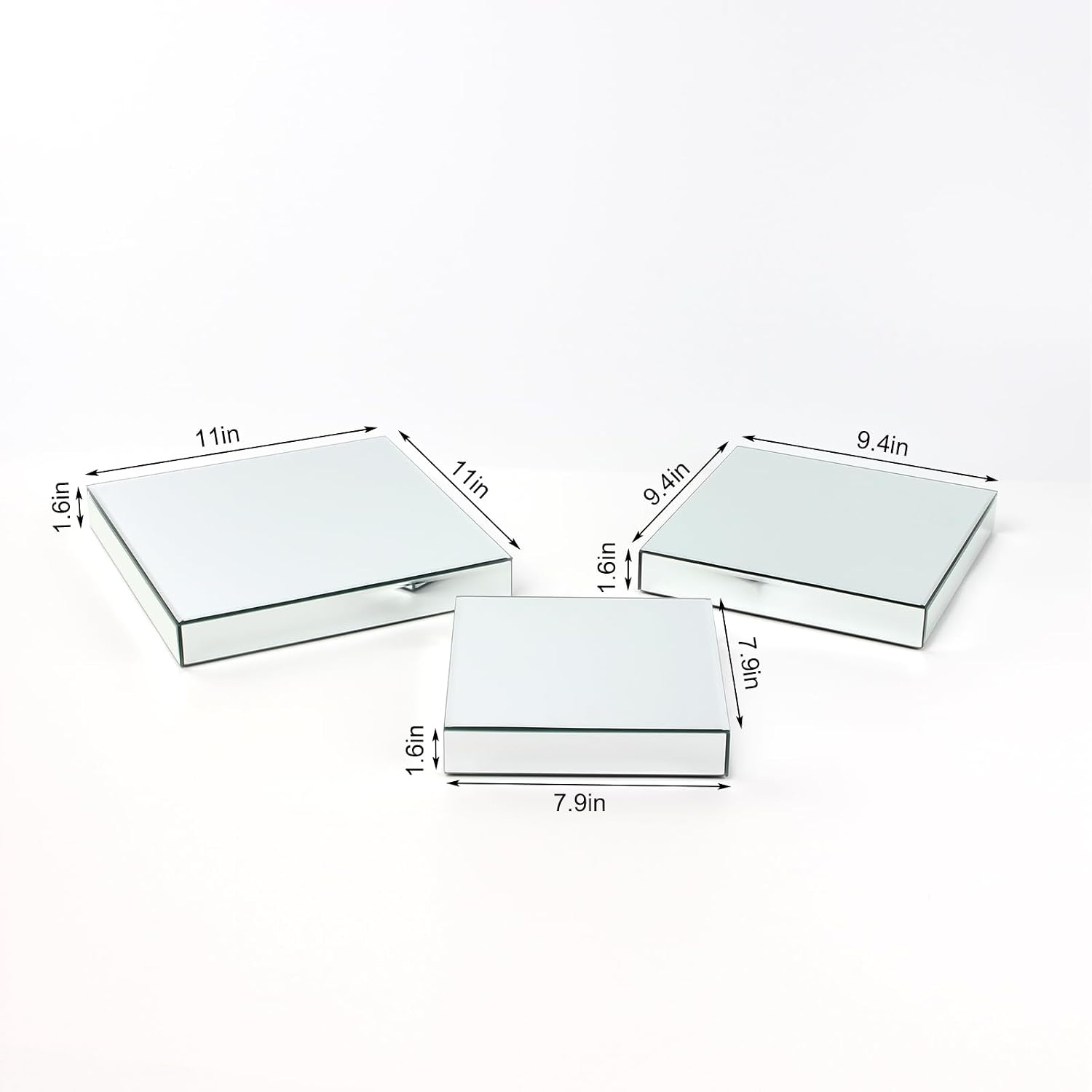 Square Mirror Reflection Display Platform Riser Stand / Silver
