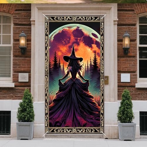 IVN Halloween Moonlit Witch Door Cover Decorations 35x71 Inch