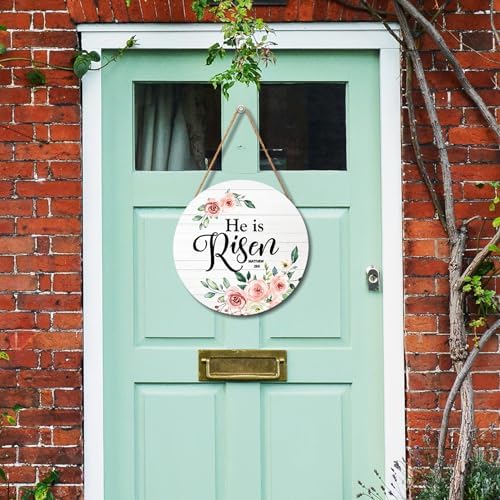 Harooni Easter Sign He is Risen Wooden Hanging Plates 12"x12" Religious Door Hanger Sign