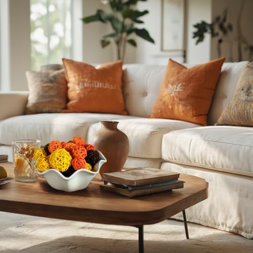 Qingbei Rina 20 PCS Fall Decorative Balls for Bowls, Orange Yellow Brown