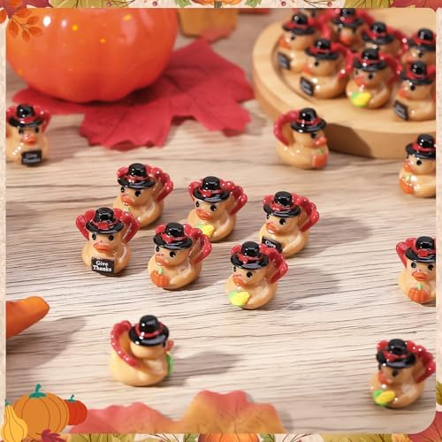 60 Pcs Thanksgiving Mini Resin Ducks, Tiny Turkey Ducks