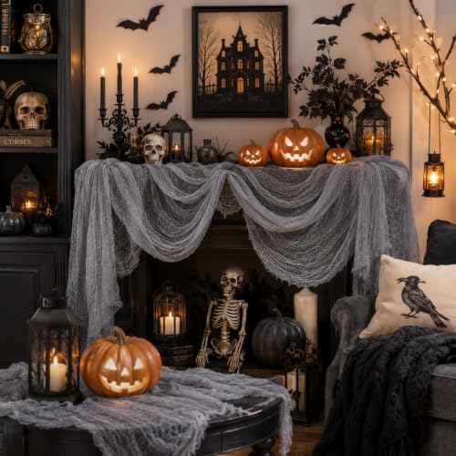 Set of 5 Gray Halloween Gauze Creepy Cloth Fabric Tapestry Decor Decoration