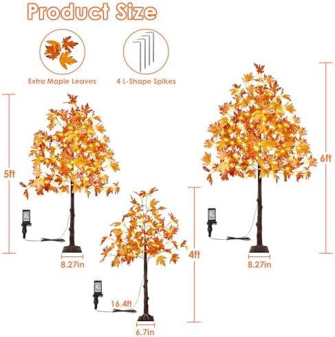 3 Pack Lighted Maple Tree 300 LED Artificial Fall Tree for Home Decorations