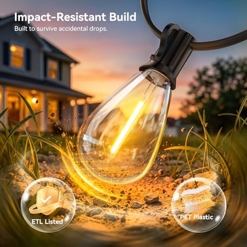 150FT Outdoor String Lights with Remote, Waterproof Patio Lights with 55+2 Shatterproof LED Bulbs,Dimmable Hanging