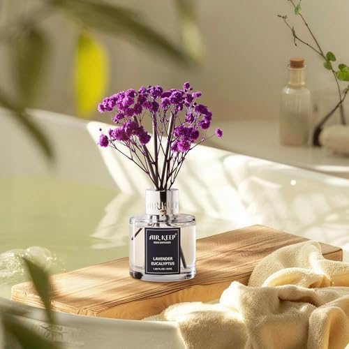 Airkeep Reed Diffuser Set,1.69 fl oz (50 ml) - Lavender Eucalyptus Oil Diffusers with 8 Reed Sticks,Home Fragrance Reed