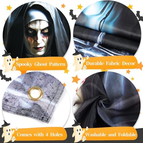 CCINEE 2 Packs Scary Halloween Window Cover Decoration, 3D Ghost Curtains Backdrop Haunted House Garage Door Posters for Indoor Outdoor Wall Window Silhouettes Halloween Party Decor