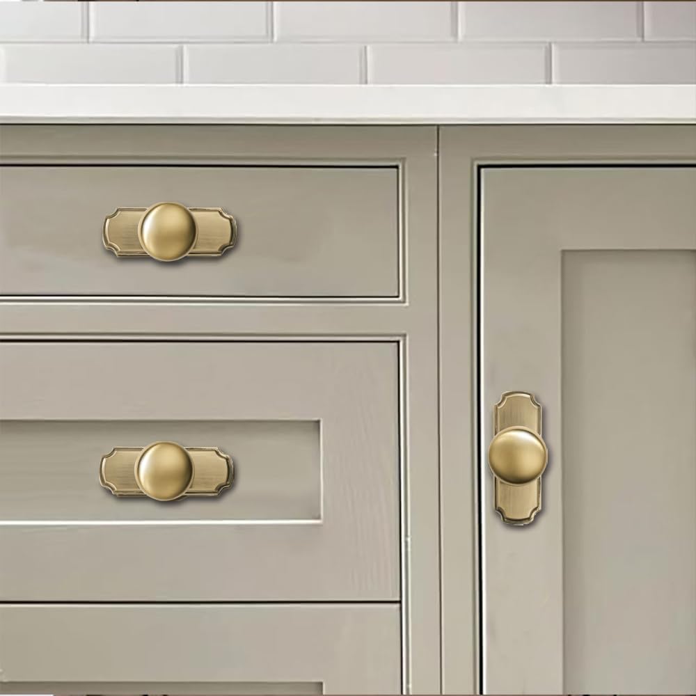 10 Pack 1-1/4 inch Backplate for Cabinet Knobs Brushed Brass Drawer Knobs Satin Gold Cabinet Hardware Vintage Knobs