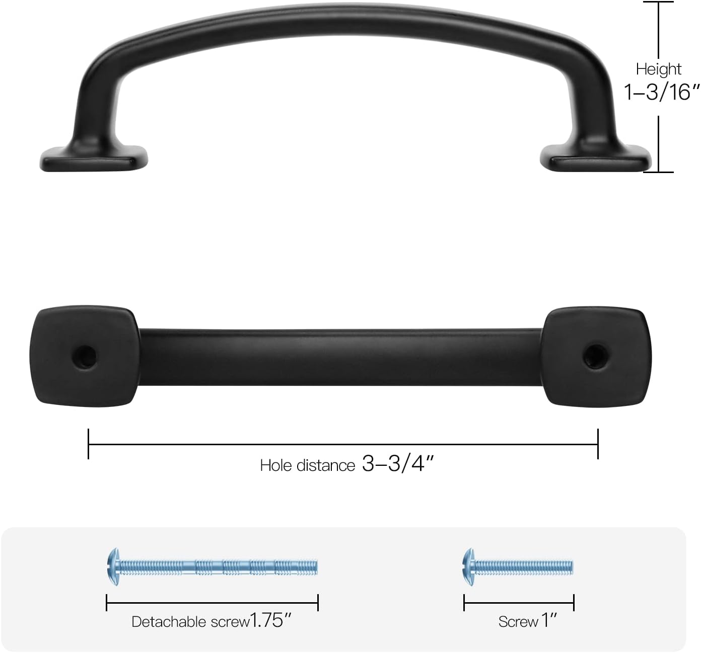 Arch Cabinet Pulls Solid 3-3/ Matte Kitchen / Black / 3-3/4 Inch Hole Center / 4 Inch / Set of 10