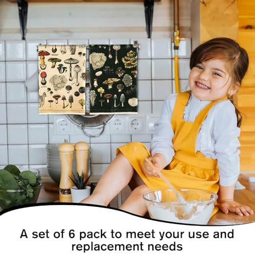 Redbaker 6 Pcs Mushroom Kitchen Towels Vintage Farmhouse Dishcloth Set