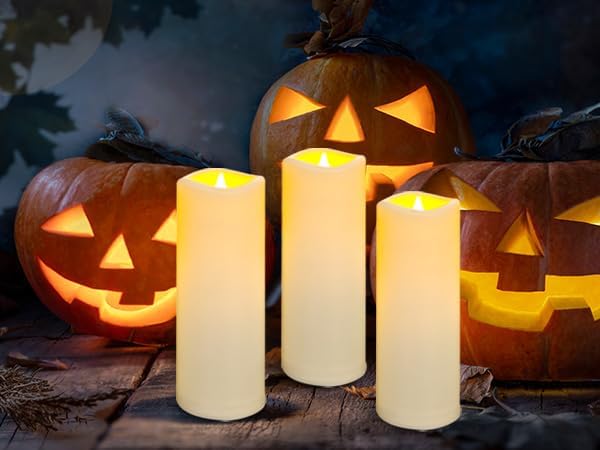 YIWER Waterproof Outdoor Flameless Candle, 12 Pcs Plastic Candles Pillars, 4" 5" 6" 7" LED Candles and 10-Key Remote