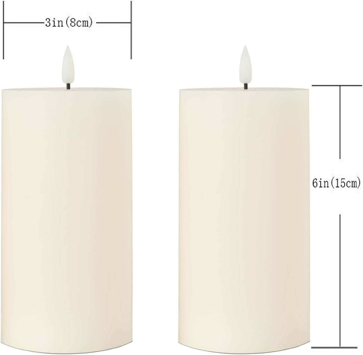volnyus Flameless Candles Set of 2 (3x6 inch) Flickering LED Wax Candles Battery Operated with Remote Control Timers