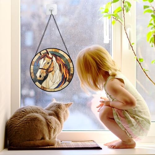 White Horse Stained Glass Window Hanging Suncatcher Animal Gifts 6.3"