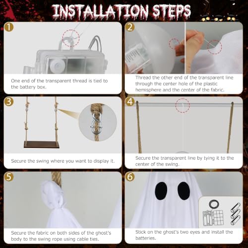 Halloween Decorations Outdoor – Hanging Swing Ghost 4-8FT, Remote Light Up