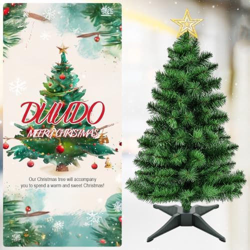 DUUDO 4FT Premium Hinged Artificial Holiday Small Mini Christmas Tree for Tabletop,Home, Office, Indoor and Outdoor Holiday Decoration,Easy Assembly Metal Hinges & Foldable Base