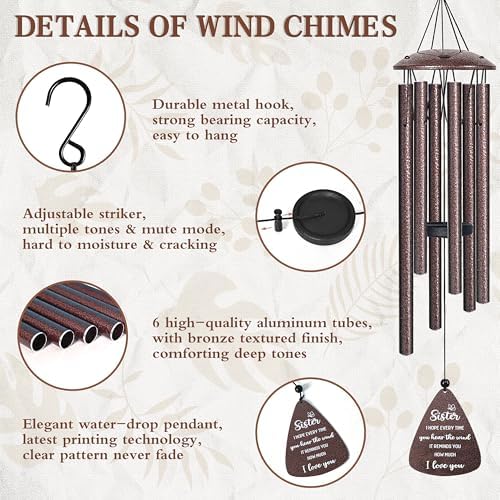 Sister Gifts, 32" Bronze Wind Chimes, Sister's Birthday Gifts from Sisters