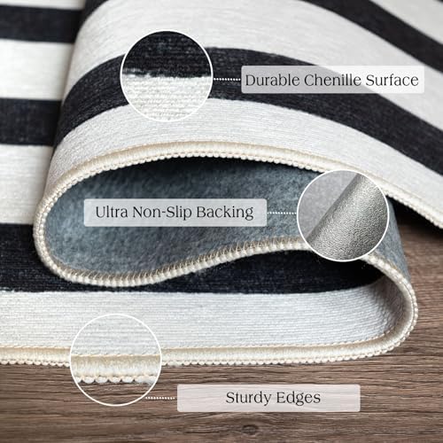 Front Door Mat Indoor Entrance - 2x4.3 Ft Black White Striped Rug