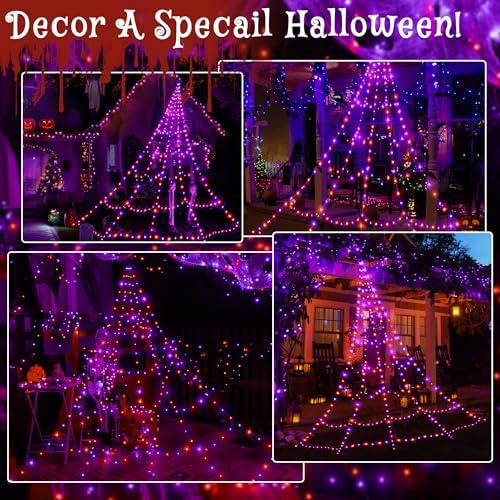 Ollny Halloween Lights Outdoor 454 LED Spider Web Lights Orange & Purple