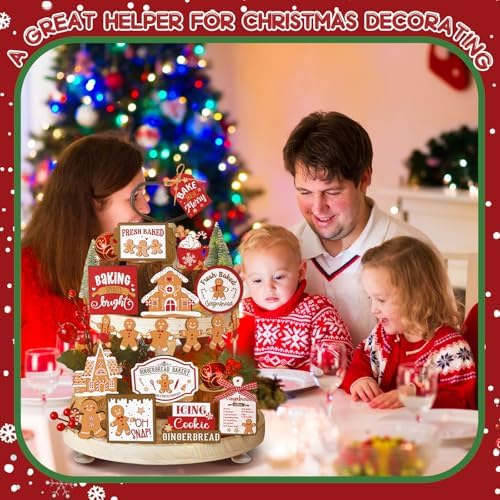 Funnymoom 17 Pcs Christmas Tiered Tray Decor Gingerbread Man Tray Decor Set