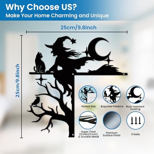 CUTHOLLOW Moon Witch and Raven Door Topper Sign Metal Wall Art Decor