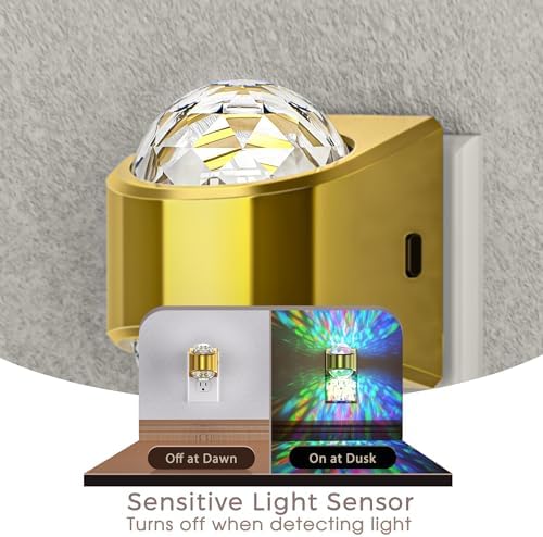 Briignite Night Lights Plug into Wall, Gold Night Light Projector 9-Color