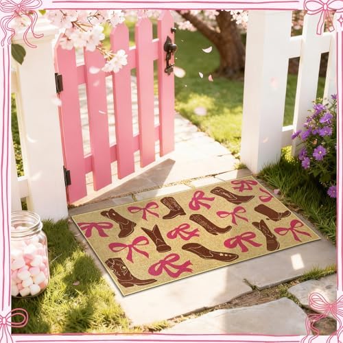 Bow Doormat Western Cowgirl Welcome Entrance Door Mat Outdoor Entryway Rug