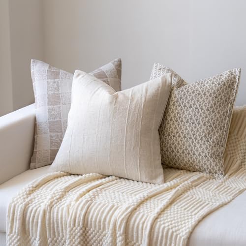 Decorative Neutral Throw Pillow Covers Farmhouse Pillow Covers Cotton Check / Beige Check / 18 x 18