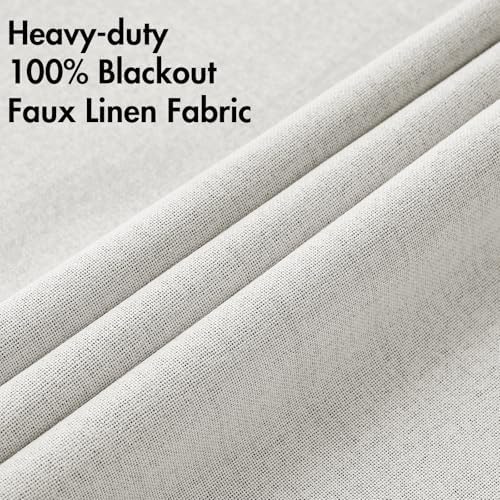 MIULEE 100% Blackout Linen Curtains for Bedroom 52x54 Inches Birch White