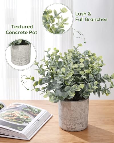 Velener 2 Pcs Small Fake Plants Eucalyptus, Artificial Plants Indoor for Shelf, Potted Eucalyptus Plants for