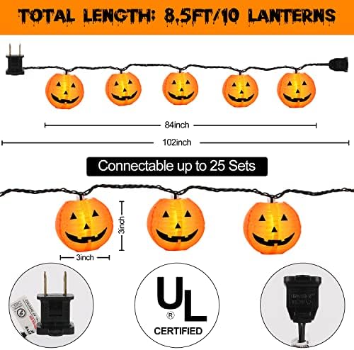 PASUTO Halloween Decorations Light Halloween Pumpkin Lantern String Lights, 10 Pack Jack O Lanterns Pumpkins Lights Plug in, 8.5FT Mini Pumpkin Light Connectable Indoor/Outdoor Halloweens Decorations