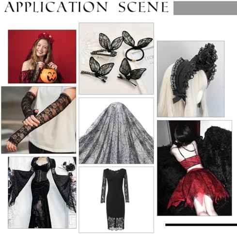 PH PandaHall 70x62 Inch Halloween Spider Web Lace Fabric, Black Lace Web Embroidered Sewing Fabrics Tablecloth Fabrics Lace for DIY Dress Party Overlay Wedding Headwear Curtain Home Decor