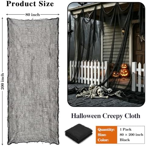 ZeeDix Halloween Black Creepy Cloth 80 × 200 Inch Giant Spooky Cheesecloth Halloween Decoration Scary Gauze Cloth for Party Supplies Haunted Houses Outdoor Yard Home Wall Doorways Decor
