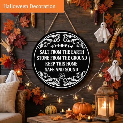 Witchy House Blessing Wooden Hanging Sign for House Front Door, Home Protection Spell Sign for Housewarming, Salt From The Earth