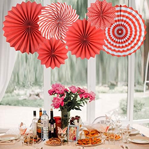 18Pc Party Hanging Paper Fans Set - Red Folding Round Fan Wall Decor, Paper Garlands Flower Decoration for Birthday, Festival, Wedding, Graduation Events Accessories