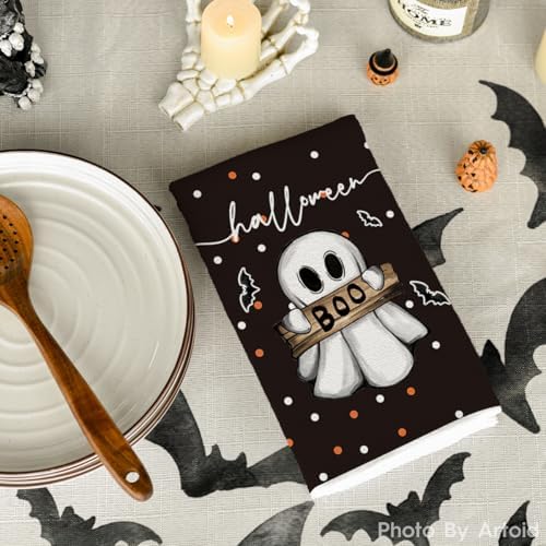 Artoid Mode Black Cat Ghost Halloween Kitchen Towels Set of 2 18x26 Inch