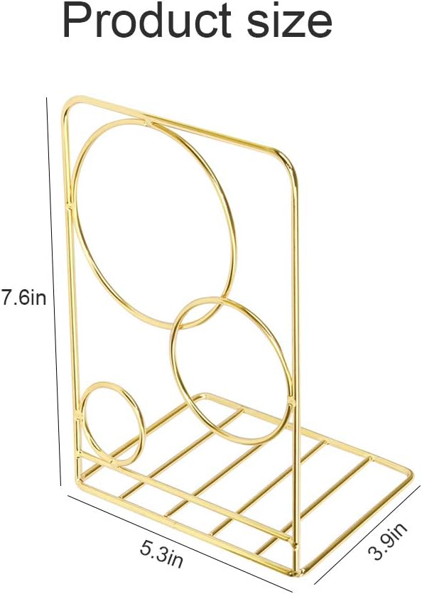 Metal Gold Bookends / Gold Circle / 5.3 x 3.9 x 7.6