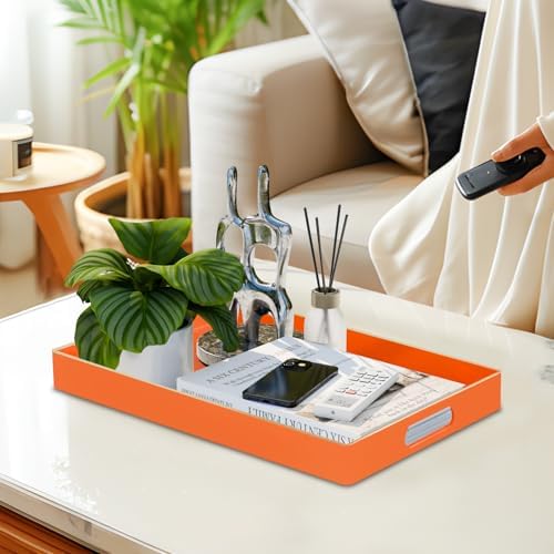 MAONAME Orange Decorative Tray for Coffee Table, Serving Tray with Handles