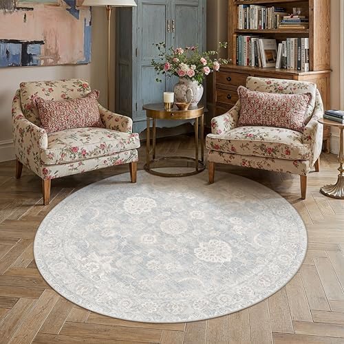 8x8 Blue Cream Neutral Round Rug